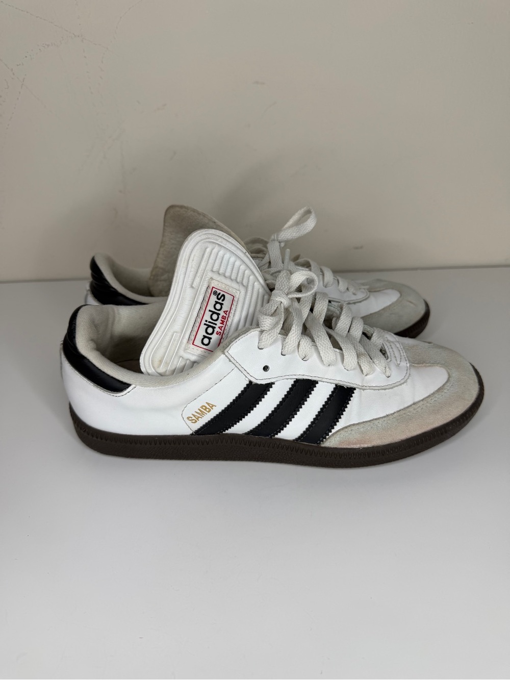 Adidas Samba Classic Mens Size 8 White Black Athletic Leather Shoes Sneakers